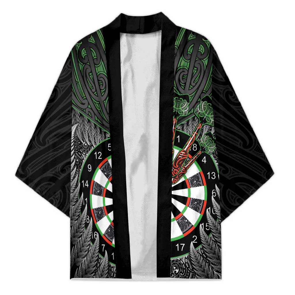 Personalised New Zealand Darts Kimono Dartboard Maori Fern Puhoro Art LT14 Unisex Black - Polynesian Pride