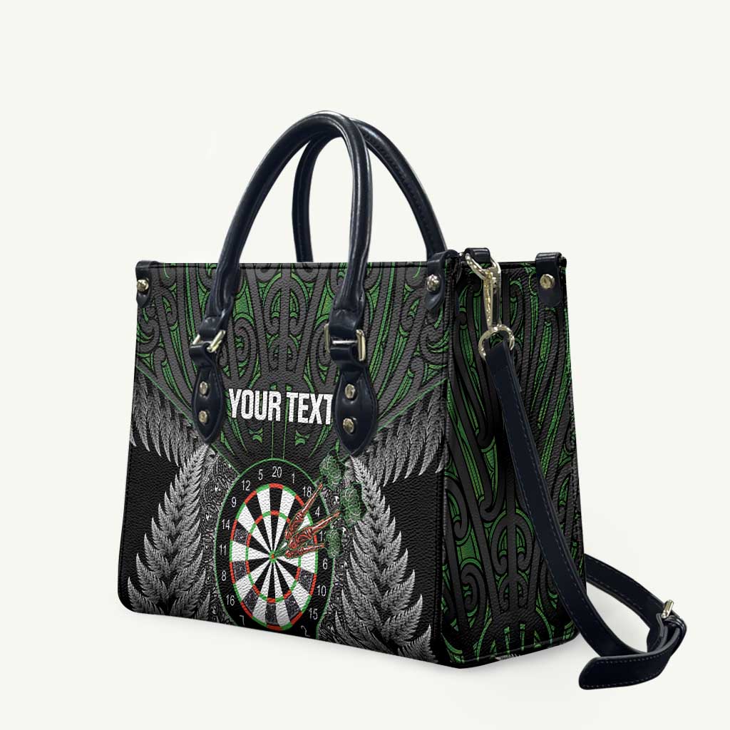 Personalised New Zealand Darts Leather Bag Dartboard Maori Fern Puhoro Art LT14 Black - Polynesian Pride
