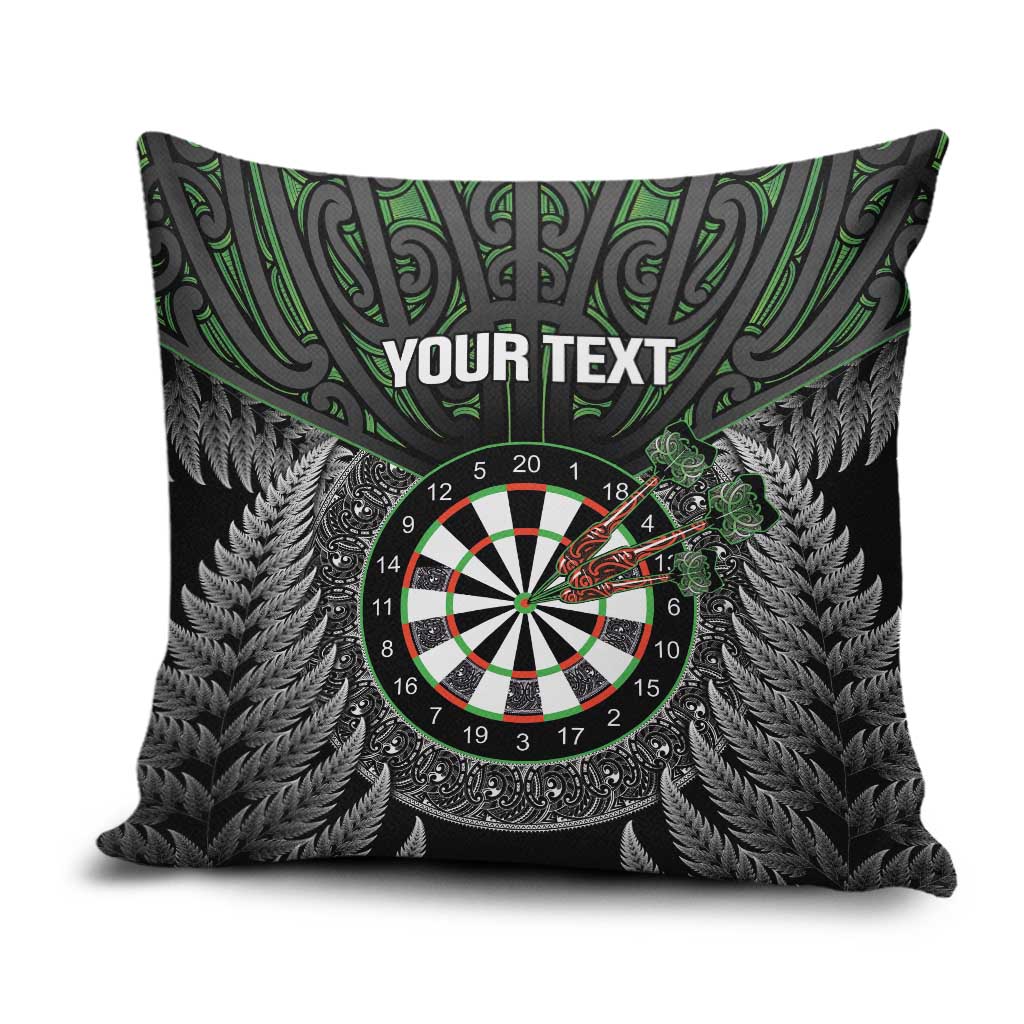 Personalised New Zealand Darts Pillow Cover Dartboard Maori Fern Puhoro Art LT14 Black - Polynesian Pride