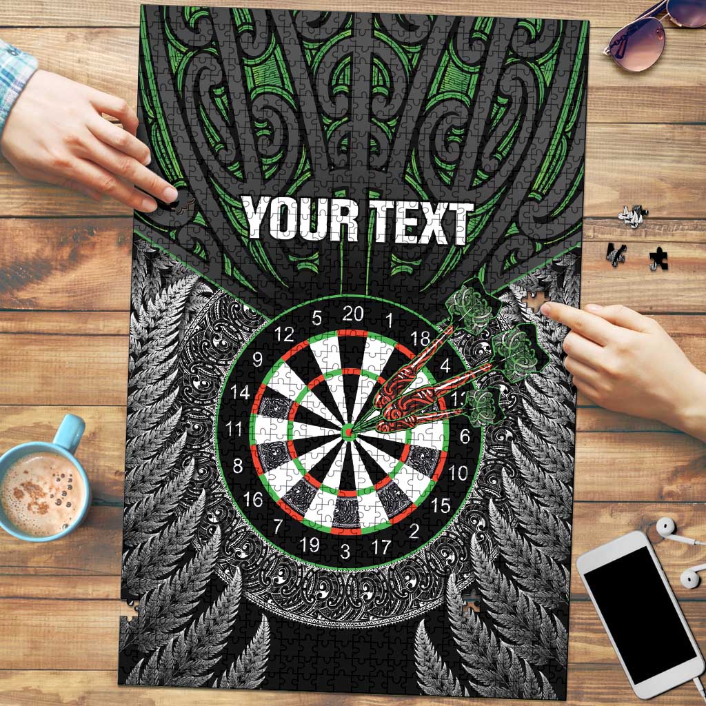 Personalised New Zealand Darts Puzzle Dartboard Maori Fern Puhoro Art LT14 Black - Polynesian Pride