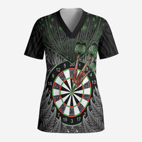 Personalised New Zealand Darts Scrub Top Dartboard Maori Fern Puhoro Art LT14 Adult Black - Polynesian Pride