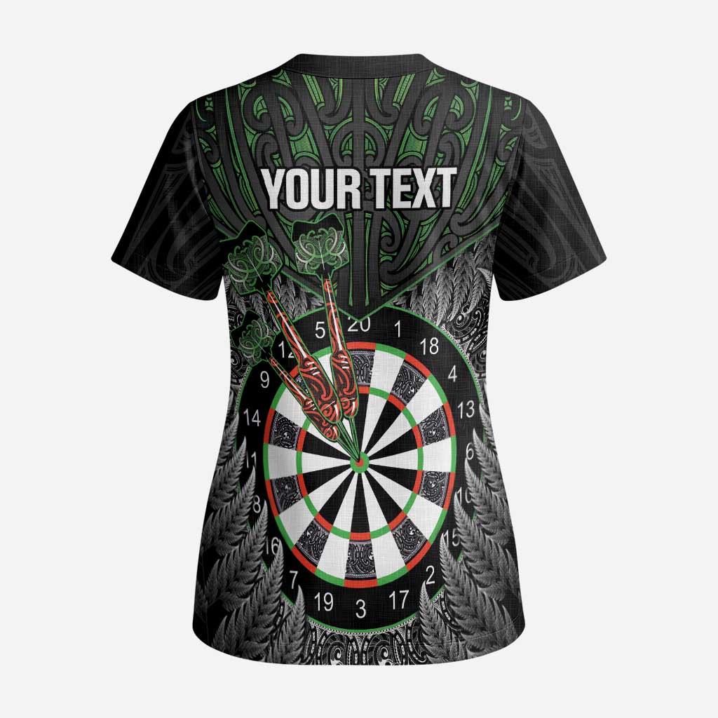 Personalised New Zealand Darts Scrub Top Dartboard Maori Fern Puhoro Art LT14 - Polynesian Pride