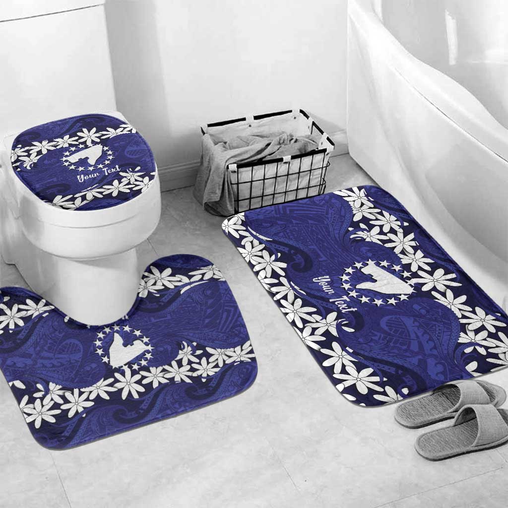 Personalised Cook Islands Pukapuka Bathroom Set Tiare Maori Polynesian Waves Tattoo LT14 Mat Set Only (3 pcs) One Size Blue - Polynesian Pride