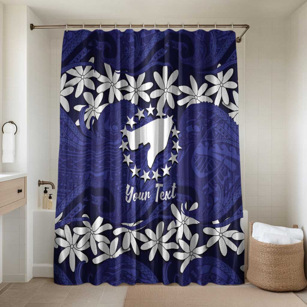 Personalised Cook Islands Pukapuka Bathroom Set Tiare Maori Polynesian Waves Tattoo LT14 Shower Curtain Only Blue - Polynesian Pride