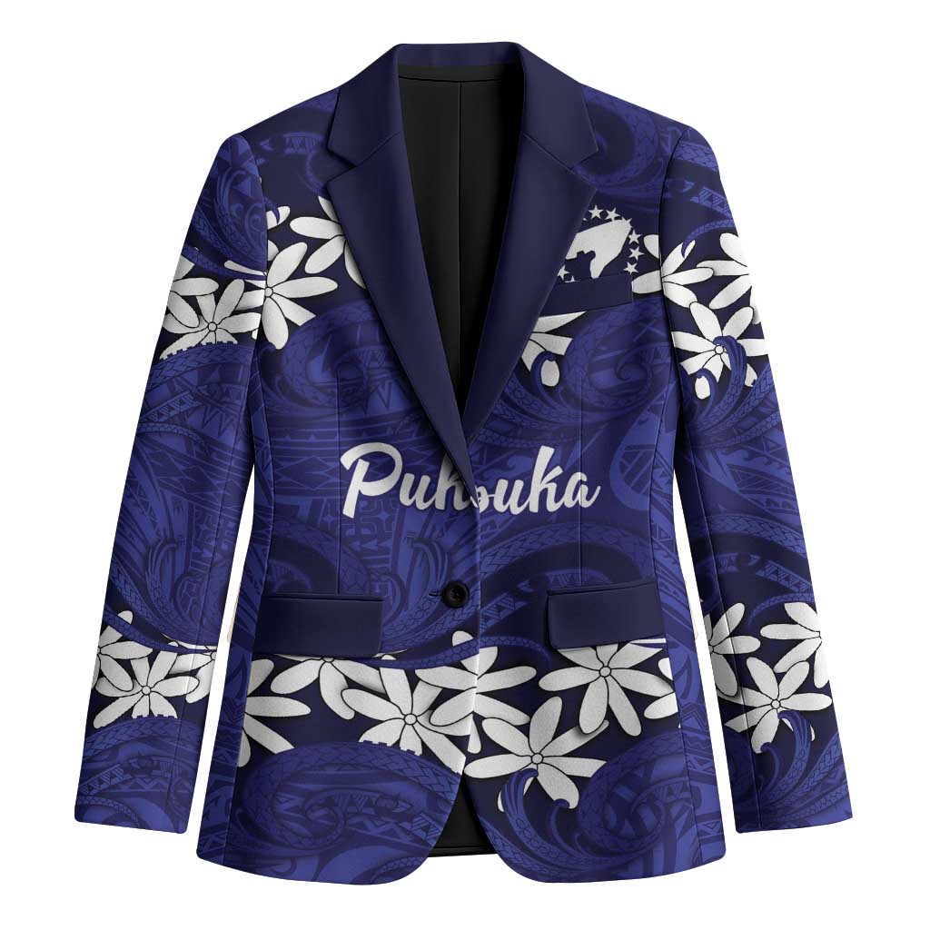 Personalised Cook Islands Pukapuka Blazer Tiare Maori Polynesian Waves Tattoo LT14 Unisex Blue - Polynesian Pride