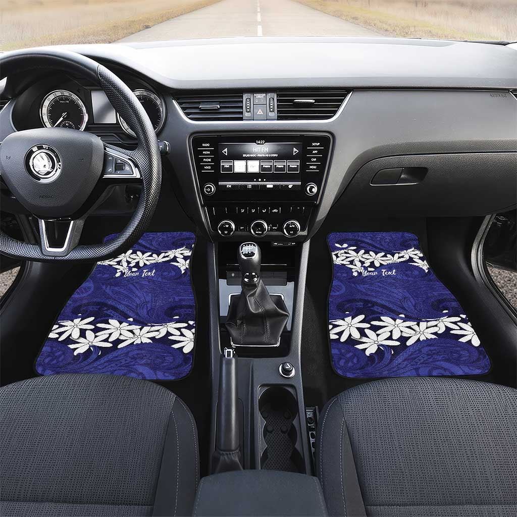 Personalised Cook Islands Pukapuka Car Mats Tiare Maori Polynesian Waves Tattoo LT14 Set 2pcs - Front Blue - Polynesian Pride