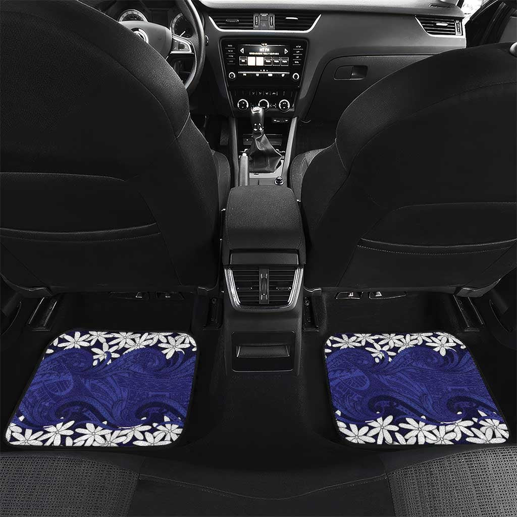 Personalised Cook Islands Pukapuka Car Mats Tiare Maori Polynesian Waves Tattoo LT14 Set 2pcs - Back Blue - Polynesian Pride