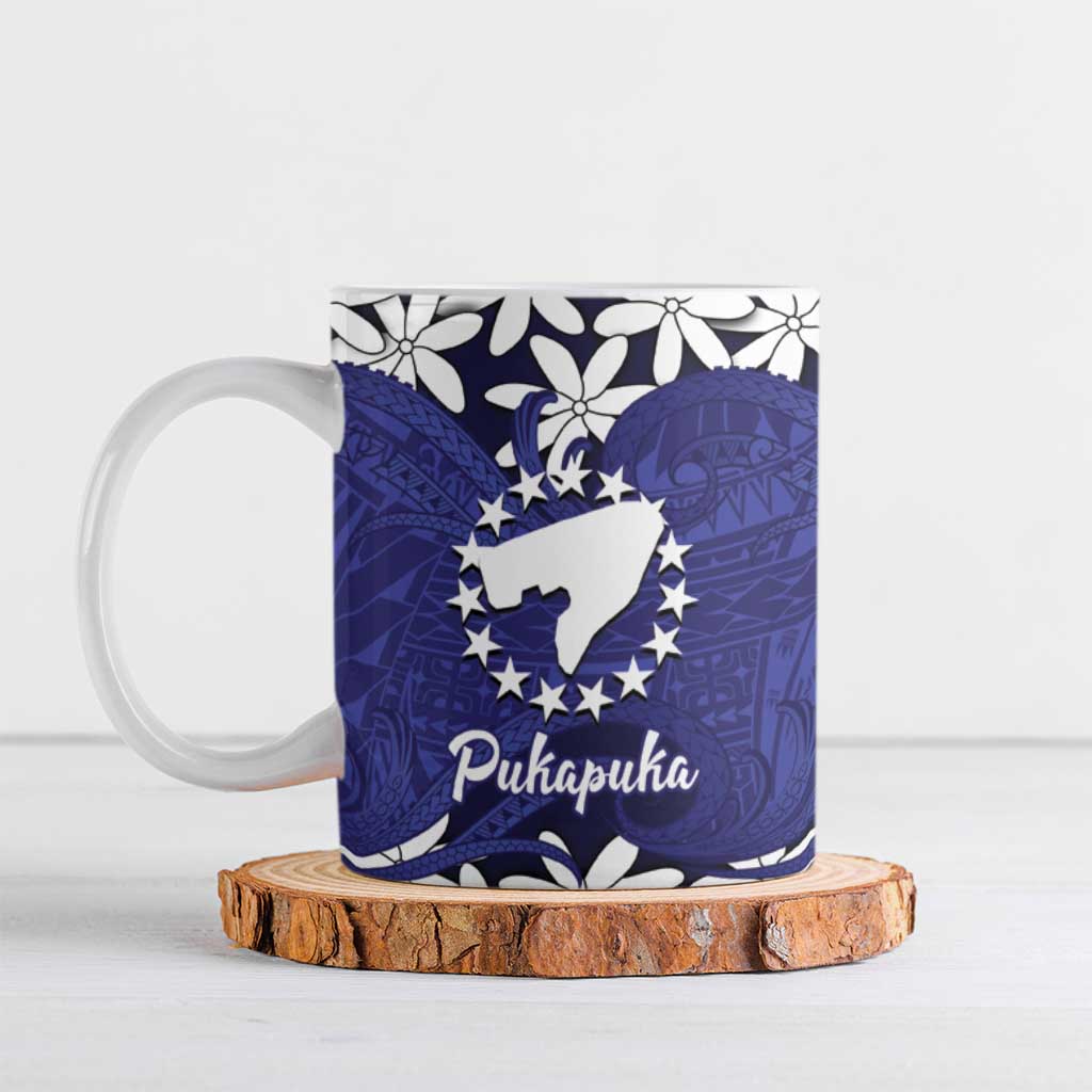 Personalised Cook Islands Pukapuka Ceramic Mug Tiare Maori Polynesian Waves Tattoo LT14 Blue - Polynesian Pride