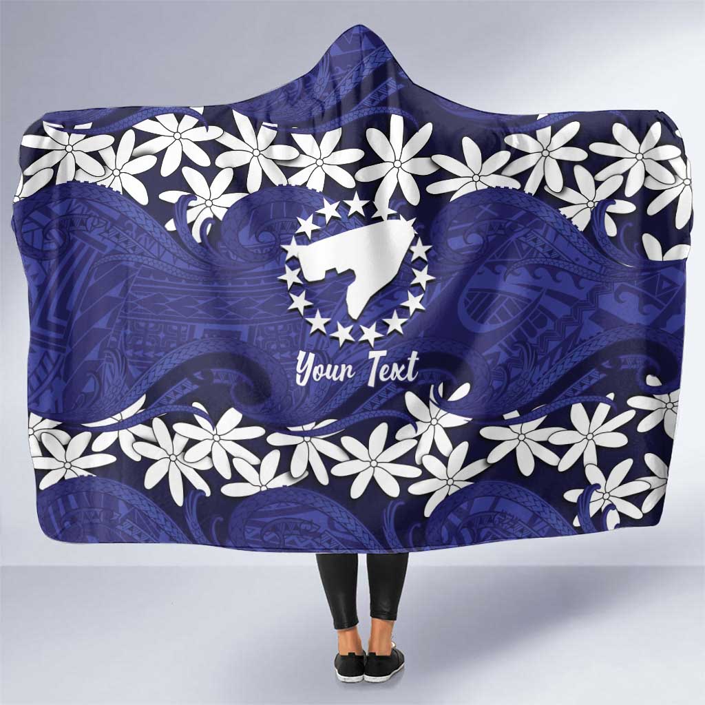 Personalised Cook Islands Pukapuka Hooded Blanket Tiare Maori Polynesian Waves Tattoo LT14 One Size Blue - Polynesian Pride