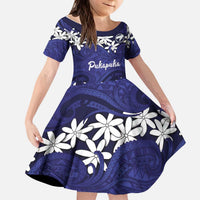 Personalised Cook Islands Pukapuka Kid Short Sleeve Dress Tiare Maori Polynesian Waves Tattoo LT14 KID Blue - Polynesian Pride