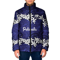Personalised Cook Islands Pukapuka Padded Jacket Tiare Maori Polynesian Waves Tattoo LT14 Men Blue - Polynesian Pride