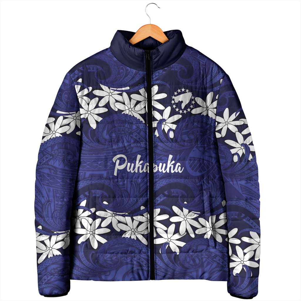 Personalised Cook Islands Pukapuka Padded Jacket Tiare Maori Polynesian Waves Tattoo LT14 - Polynesian Pride