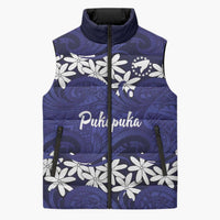 Personalised Cook Islands Pukapuka Sleeveless Puffer Jacket Tiare Maori Polynesian Waves Tattoo LT14 Unisex Blue - Polynesian Pride