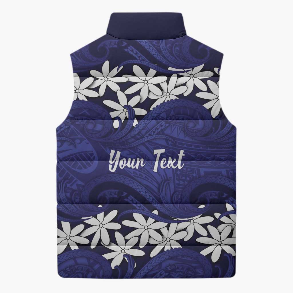Personalised Cook Islands Pukapuka Sleeveless Puffer Jacket Tiare Maori Polynesian Waves Tattoo LT14 - Polynesian Pride