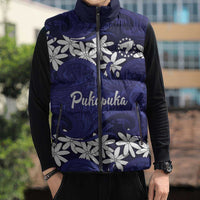 Personalised Cook Islands Pukapuka Sleeveless Puffer Jacket Tiare Maori Polynesian Waves Tattoo LT14 - Polynesian Pride