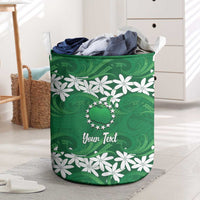Personalised Cook Islands Rarotonga Laundry Basket Tiare Maori Polynesian Waves Tattoo LT14 Green - Polynesian Pride