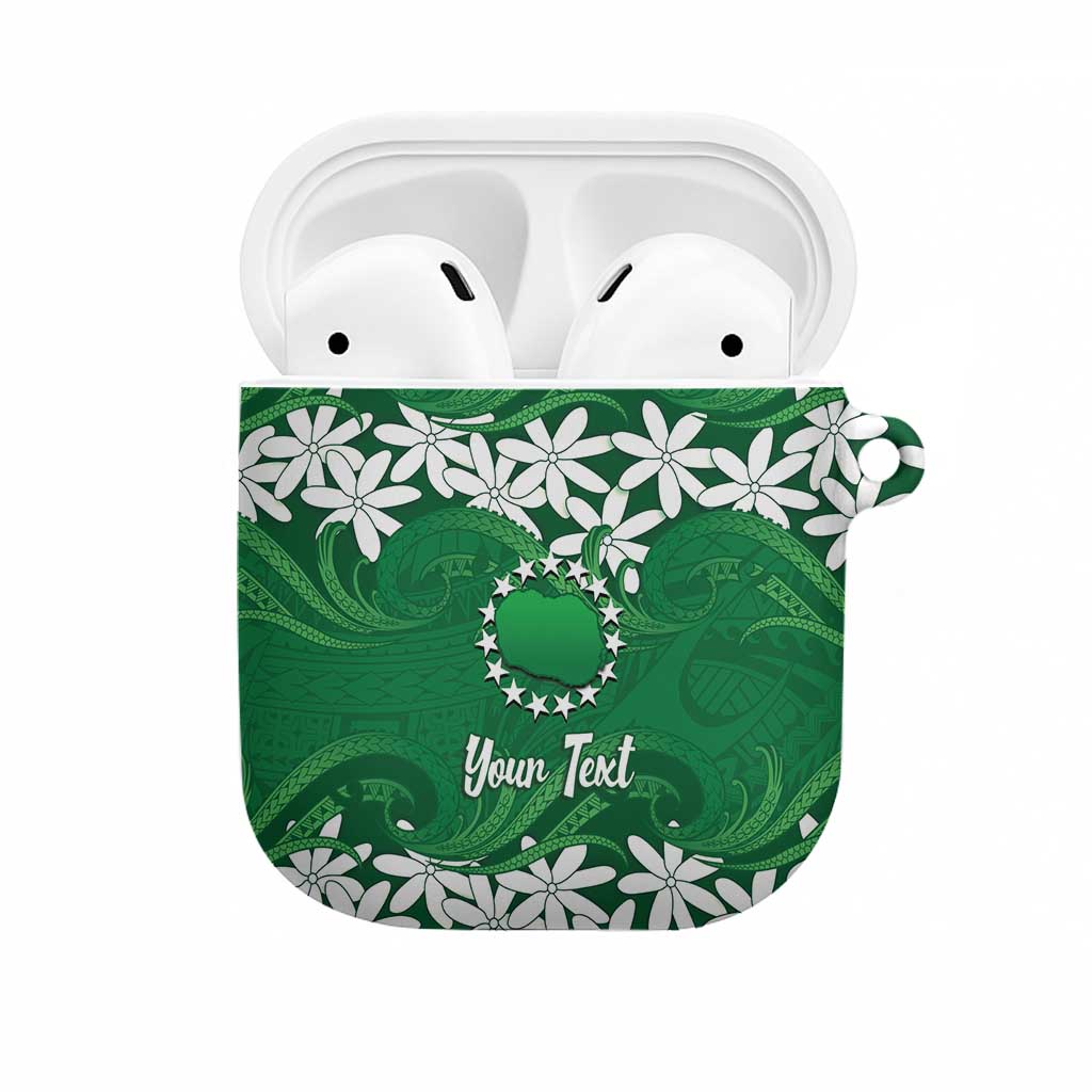 Personalised Cook Islands Rarotonga AirPods Case Tiare Maori Polynesian Waves Tattoo LT14 Green - Polynesian Pride