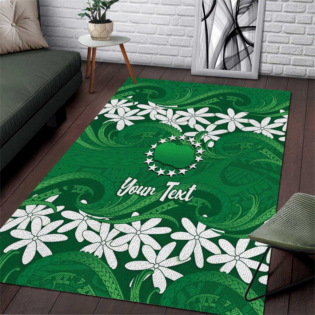 Personalised Cook Islands Rarotonga Area Rug Tiare Maori Polynesian Waves Tattoo LT14 Green - Polynesian Pride