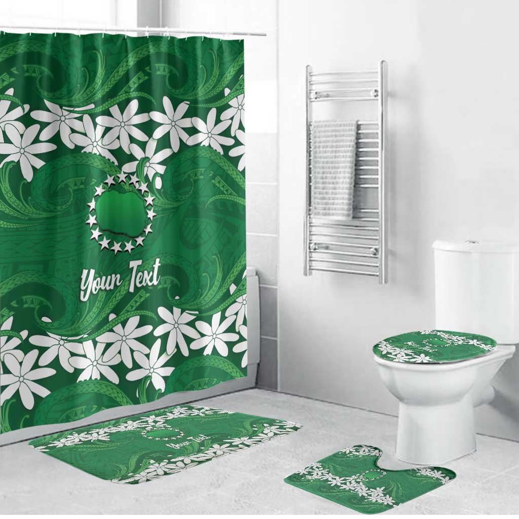 Personalised Cook Islands Rarotonga Bathroom Set Tiare Maori Polynesian Waves Tattoo LT14 Bathroom Set (4 pcs) Green - Polynesian Pride