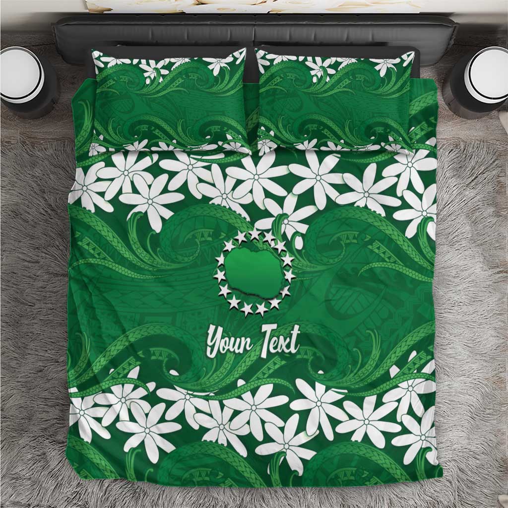 Personalised Cook Islands Rarotonga Bedding Set Tiare Maori Polynesian Waves Tattoo LT14 Green - Polynesian Pride
