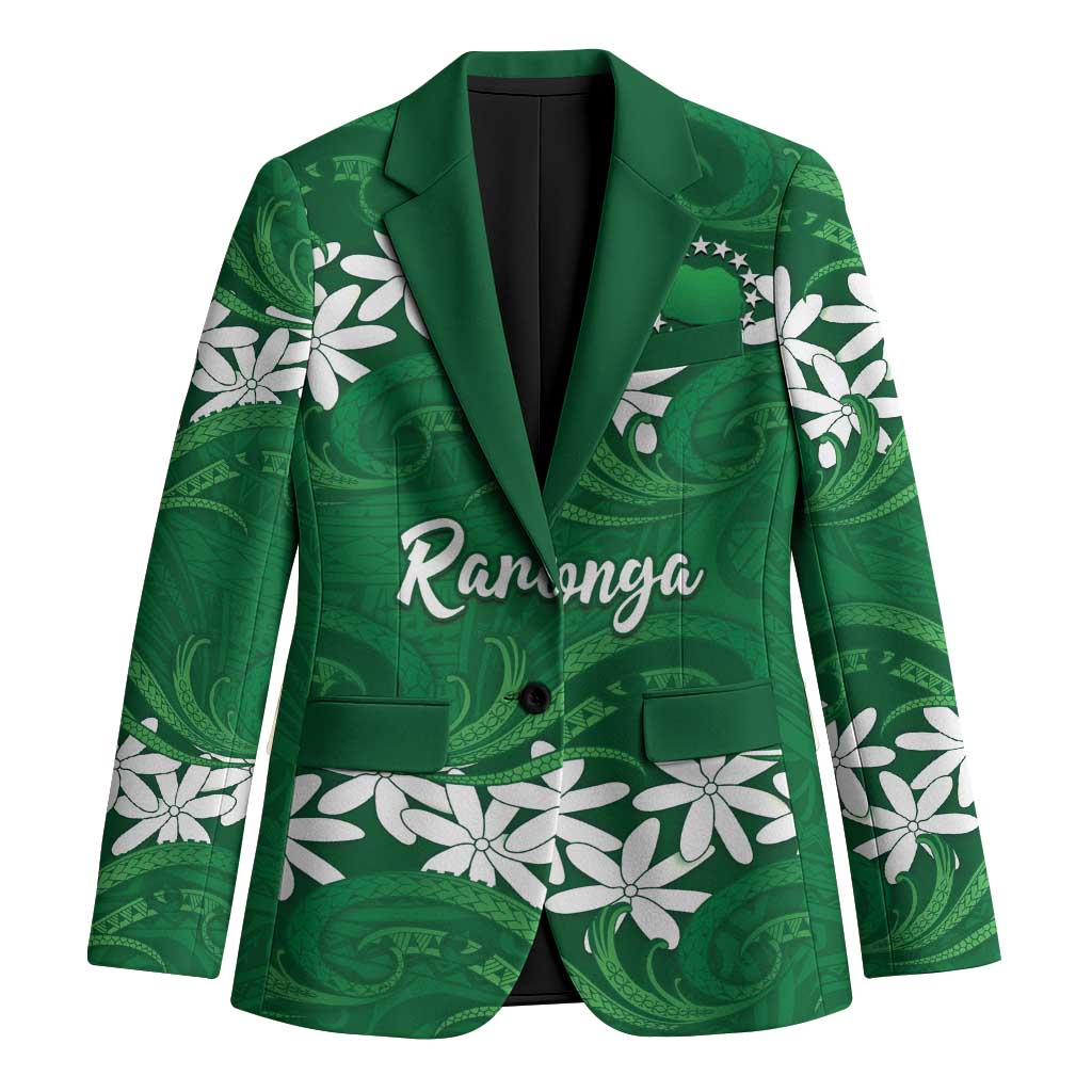 Personalised Cook Islands Rarotonga Blazer Tiare Maori Polynesian Waves Tattoo LT14 Unisex Green - Polynesian Pride