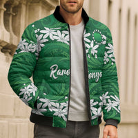 Personalised Cook Islands Rarotonga Bomber Puffer Jacket Tiare Maori Polynesian Waves Tattoo LT14 - Polynesian Pride