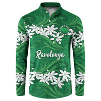 Personalised Cook Islands Rarotonga Button Sweatshirt Tiare Maori Polynesian Waves Tattoo LT14 Green - Polynesian Pride