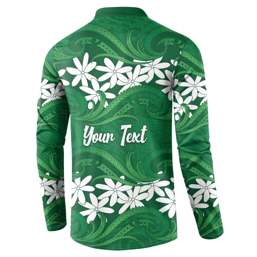 Personalised Cook Islands Rarotonga Button Sweatshirt Tiare Maori Polynesian Waves Tattoo LT14 - Polynesian Pride
