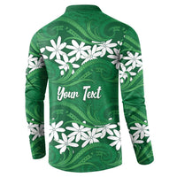 Personalised Cook Islands Rarotonga Button Sweatshirt Tiare Maori Polynesian Waves Tattoo LT14 - Polynesian Pride