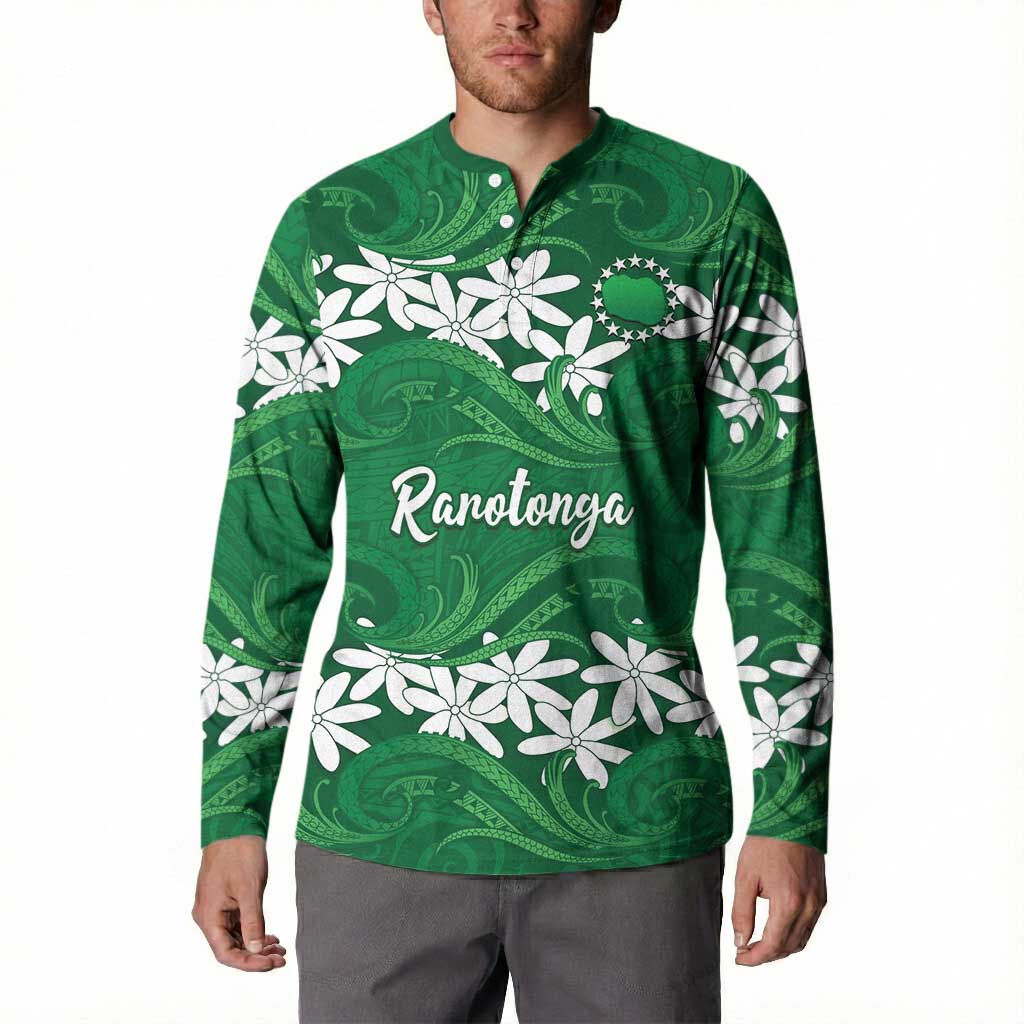 Personalised Cook Islands Rarotonga Button Sweatshirt Tiare Maori Polynesian Waves Tattoo LT14 - Polynesian Pride