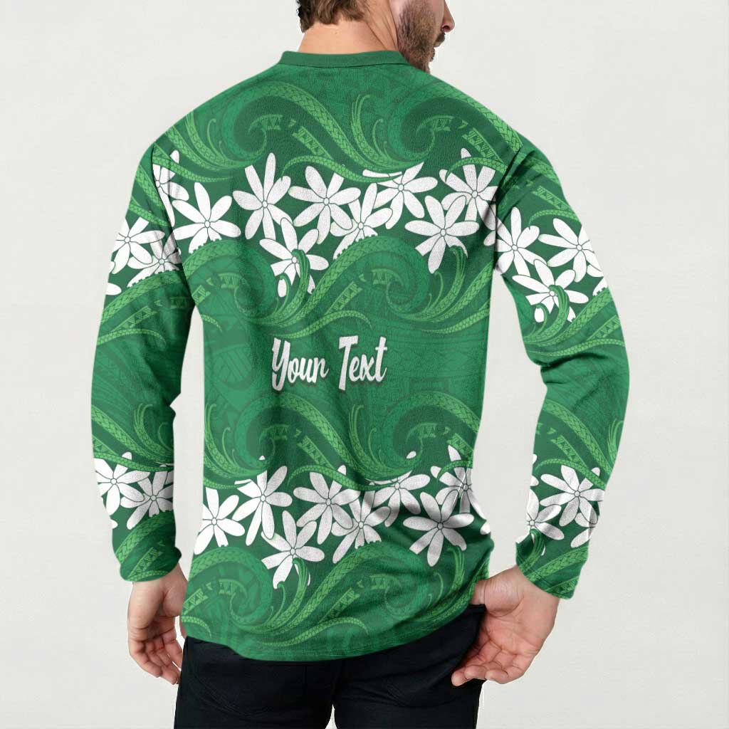 Personalised Cook Islands Rarotonga Button Sweatshirt Tiare Maori Polynesian Waves Tattoo LT14 - Polynesian Pride