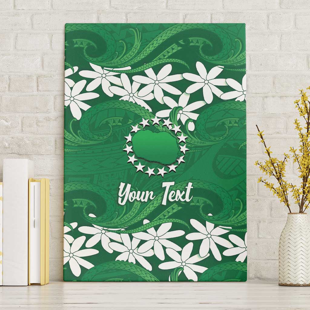 Personalised Cook Islands Rarotonga Canvas Wall Art Tiare Maori Polynesian Waves Tattoo LT14 Without Frame Green - Polynesian Pride