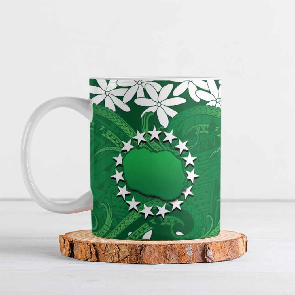 Personalised Cook Islands Rarotonga Ceramic Mug Tiare Maori Polynesian Waves Tattoo LT14 Green - Polynesian Pride