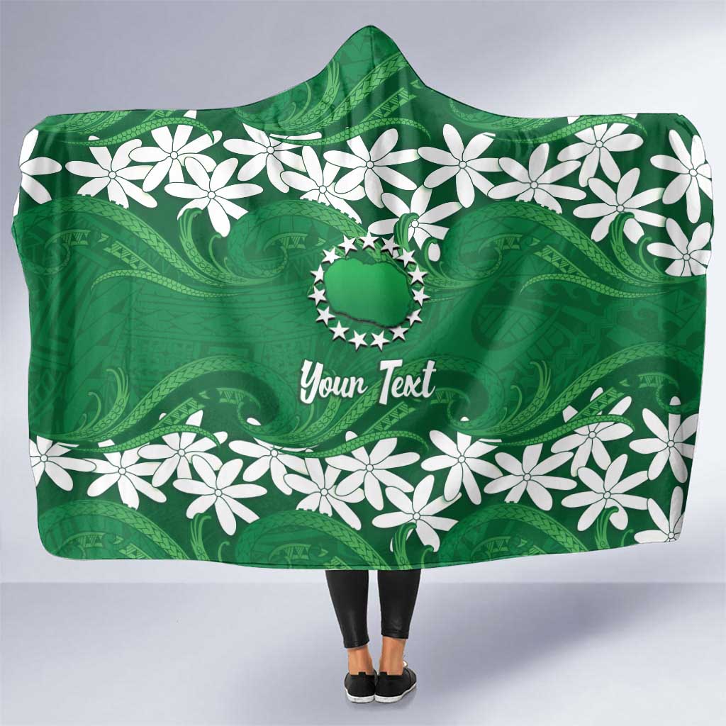 Personalised Cook Islands Rarotonga Hooded Blanket Tiare Maori Polynesian Waves Tattoo LT14 One Size Green - Polynesian Pride