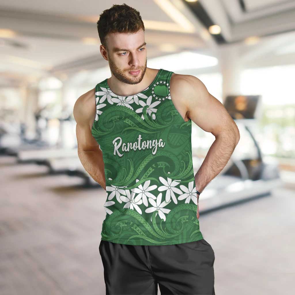 Personalised Cook Islands Rarotonga Men Tank Top Tiare Maori Polynesian Waves Tattoo LT14 Green - Polynesian Pride