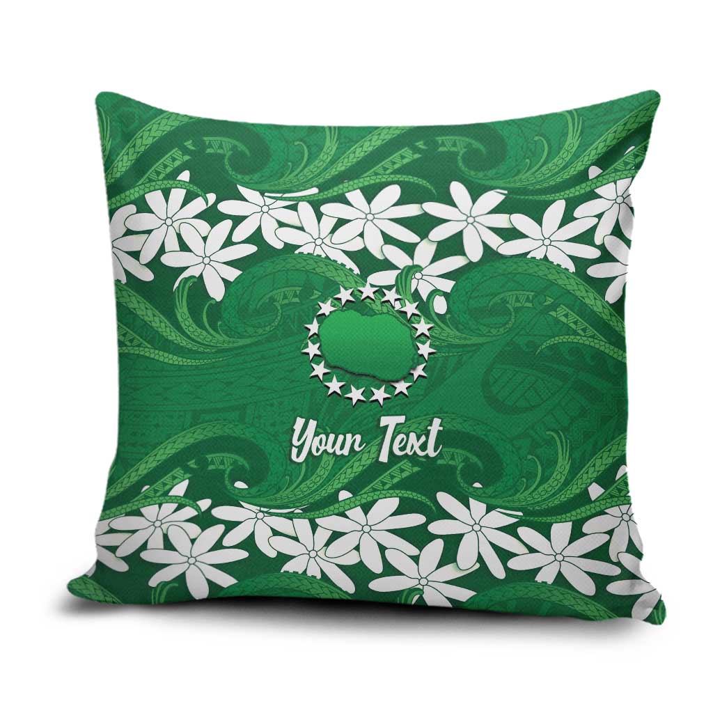 Personalised Cook Islands Rarotonga Pillow Cover Tiare Maori Polynesian Waves Tattoo LT14 Green - Polynesian Pride