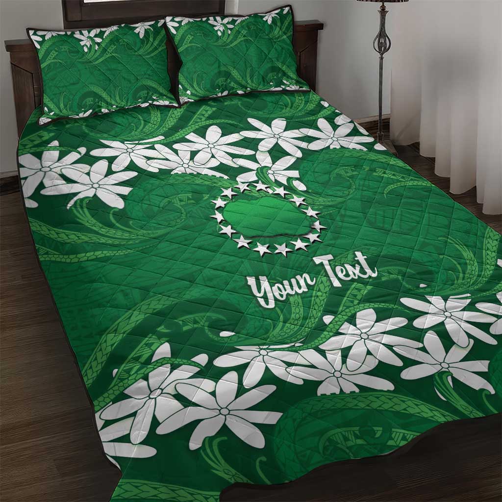 Personalised Cook Islands Rarotonga Quilt Bed Set Tiare Maori Polynesian Waves Tattoo LT14 Green - Polynesian Pride