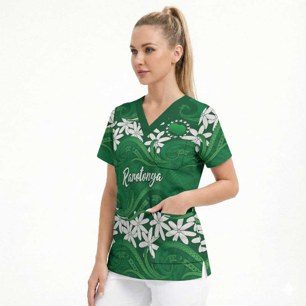 Personalised Cook Islands Rarotonga Scrub Top Tiare Maori Polynesian Waves Tattoo LT14 - Polynesian Pride