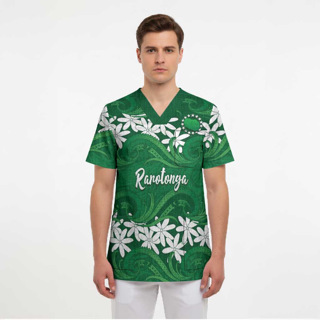Personalised Cook Islands Rarotonga Scrub Top Tiare Maori Polynesian Waves Tattoo LT14 - Polynesian Pride
