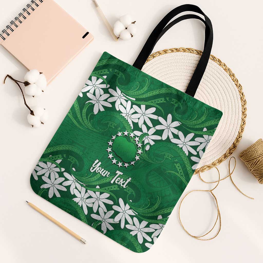 Personalised Cook Islands Rarotonga Tote Bag Tiare Maori Polynesian Waves Tattoo LT14 Black Strap One Size Green - Polynesian Pride