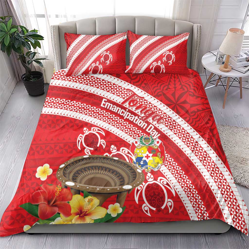 Kingdom Of Tonga Emancipation Day Bedding Set Tongan Ngatu With Kumete Red LT14 - Polynesian Pride