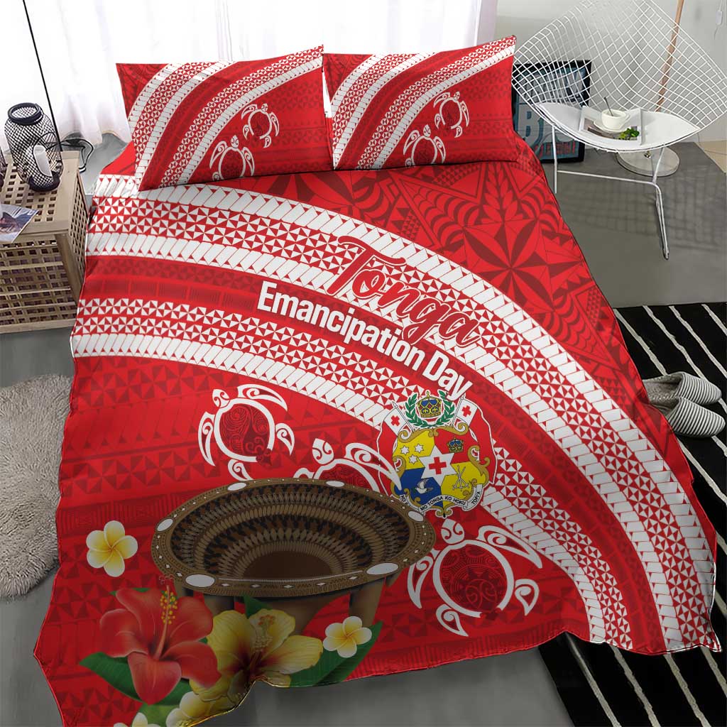 Kingdom Of Tonga Emancipation Day Bedding Set Tongan Ngatu With Kumete Red LT14 - Polynesian Pride