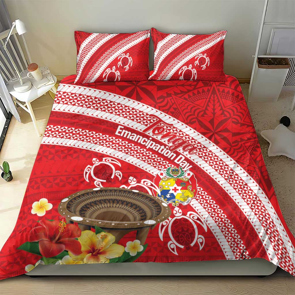 Kingdom Of Tonga Emancipation Day Bedding Set Tongan Ngatu With Kumete Red LT14 - Polynesian Pride