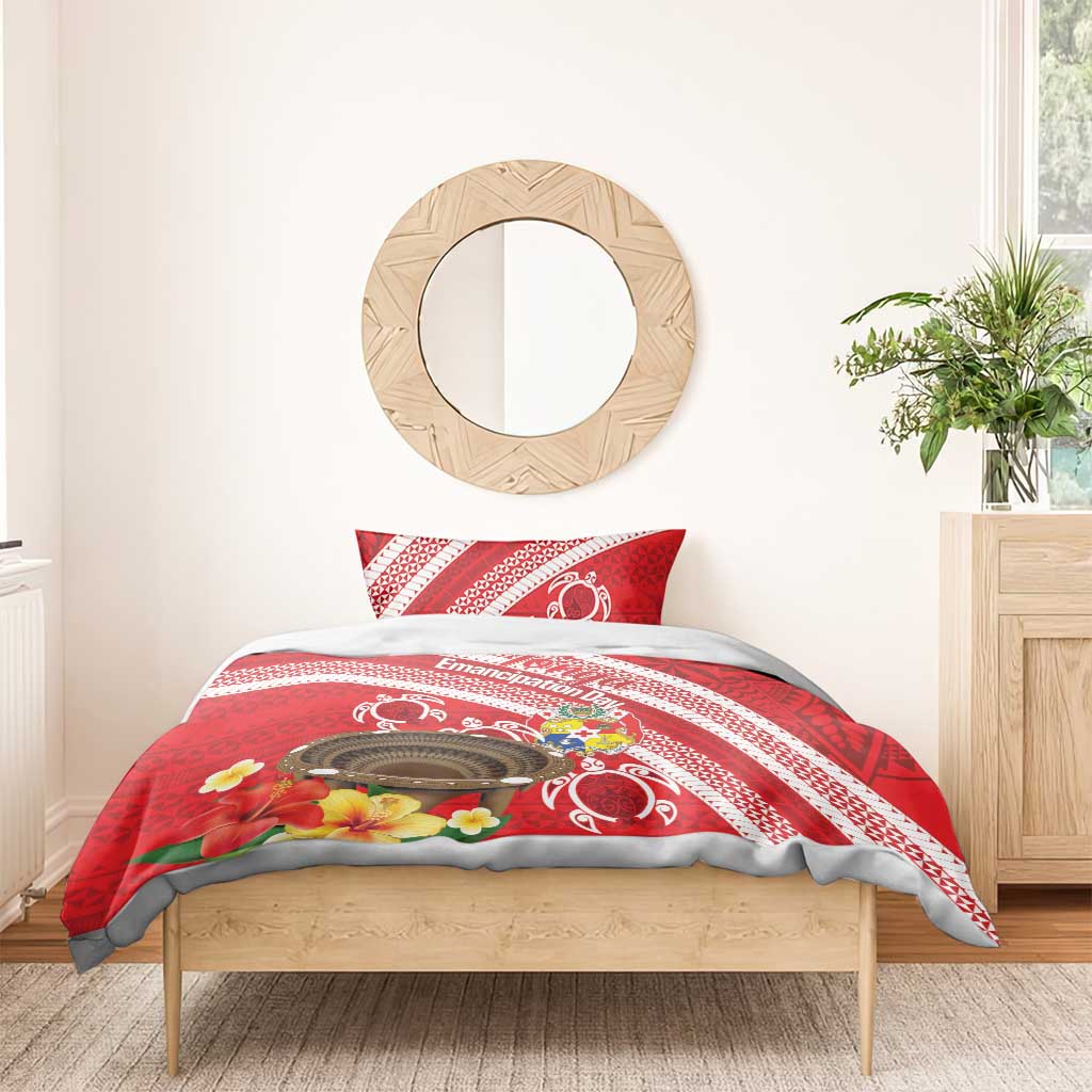 Kingdom Of Tonga Emancipation Day Bedding Set Tongan Ngatu With Kumete Red LT14 - Polynesian Pride