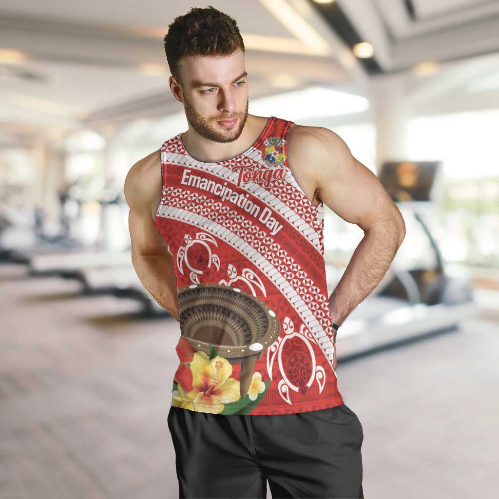 Kingdom Of Tonga Emancipation Day Men Tank Top Tongan Ngatu With Kumete Red LT14 Red - Polynesian Pride