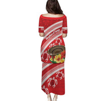 Kingdom Of Tonga Emancipation Day Puletasi Tongan Ngatu With Kumete Red LT14 - Polynesian Pride