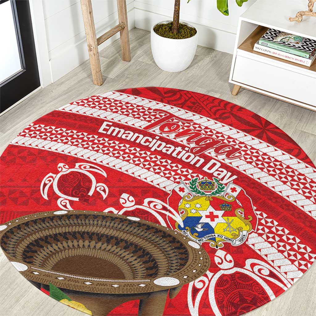 Kingdom Of Tonga Emancipation Day Round Carpet Tongan Ngatu With Kumete Red LT14 Red - Polynesian Pride