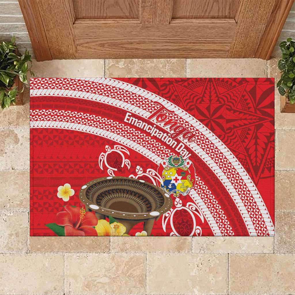 Kingdom Of Tonga Emancipation Day Rubber Doormat Tongan Ngatu With Kumete Red LT14 Red - Polynesian Pride