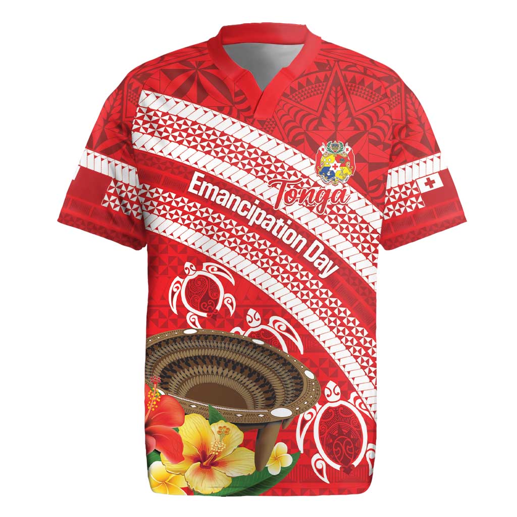 Kingdom Of Tonga Emancipation Day Rugby Jersey Tongan Ngatu With Kumete Red LT14 Red - Polynesian Pride