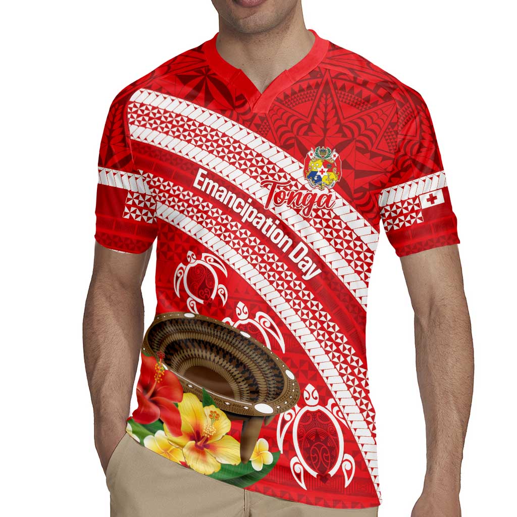 Kingdom Of Tonga Emancipation Day Rugby Jersey Tongan Ngatu With Kumete Red LT14 - Polynesian Pride